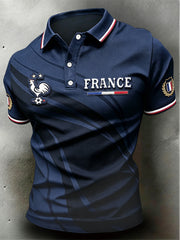 Polo décontracté pour homme, bleu foncé, à rayures, motif coq français