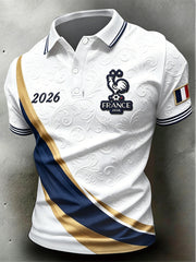 Polo décontracté blanc pour homme, motif coq français 2026, imprimé football
