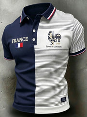 Polo décontracté à rayures Patchwork pour hommes, fête nationale française rétro