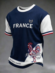 Rétro Français Journée nationale Patchwork T-shirt décontracté pour hommes