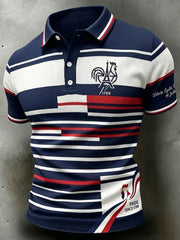Polo décontracté à rayures rétro fête nationale française pour hommes