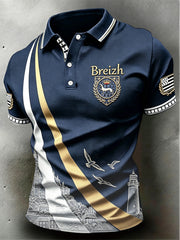 Polo décontracté pour homme, bleu foncé, imprimé Bretagne française