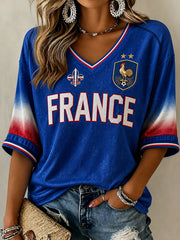 Chemise en lin à col V pour femme, motif France Football