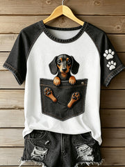 T-shirt vintage à manches courtes, ample, à imprimé chien et motifs animaliers, tendance féminine