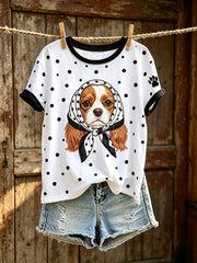 T-shirt décontracté à manches courtes pour femme, imprimé d’un mignon motif de chien
