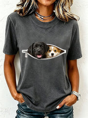 T-shirt féminin adorable représentant un labrador et un corgi