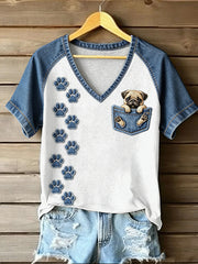 T-shirt vintage à manches courtes, ample, à imprimé chien et motifs animaliers, tendance féminine