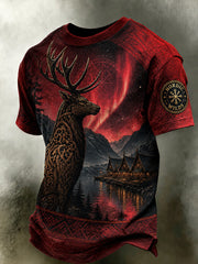 T-shirt décontracté avec impression artistique de style nordique viking norvégien rétro