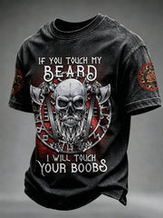 T-shirt à manches courtes Viking If You Touch My Beard Skull Print Homme