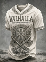 T-shirt rétro pour homme à manches courtes, imprimé motifs vikings