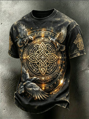 T-shirt délavé pour homme à imprimé rétro viking et motifs celtiques mythologiques
