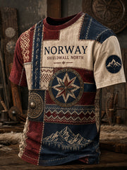 Retro Norwegian Viking Nordic Style Art Print T-shirt décontracté