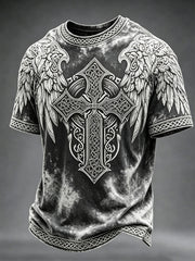Vintage Viking Celtic Cross Homme Avec Ailes Imprimer T-shirt à manches courtes