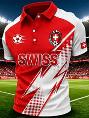 Polo décontracté à manches raglan pour hommes, imprimé sur le thème du football