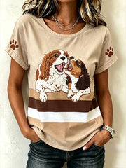 T-shirt décontracté à manches courtes pour femme, imprimé d’un mignon motif de chien