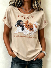 T-shirt décontracté à manches courtes pour femme, imprimé d’un mignon motif de chien