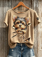 T-shirt manches courtes Peeking Yorkshire Terrier pour femme