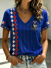 T-shirt femme France Football à col en V et épaules dénudées, manches courtes