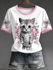 T-shirt occasionnel des femmes avec l'impression de Pop Art de chat