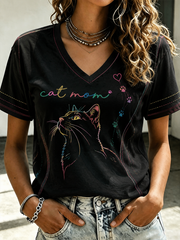 T-shirt Femme Imprimé Chat à manches courtes