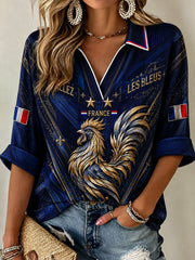 T-shirt femme France Football à manches mi-longues et col en V
