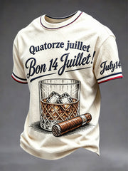 T-shirt décontracté pour homme, imprimé bière, style vintage, fête nationale française