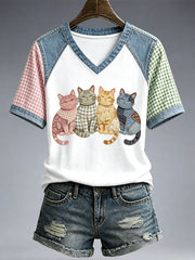Beau chat Patchwork Art T-Shirt des femmes