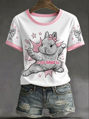 T-shirt décontracté pour femmes avec imprimé lapin de style Pop-Art