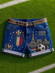 Short décontracté pour femme, motif football français 2026