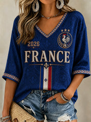 Cadeau pour femmes, fan de football, t-shirt décontracté à col en V avec imprimé