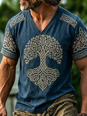 Viking Inspired Tree Of Life Pattern Print Chemise à manches courtes pour hommes