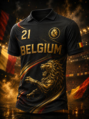 Polo à manches courtes pour homme avec imprimé lion et ballon de football