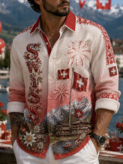 Chemise à manches longues en maille gaufre, style ethnique, pour homme