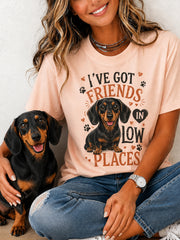 T-shirt décontracté humoristique pour femmes «J’ai des amis dans les bas-fonds» avec imprimé de chien, idée cadeau pour les amoureux des animaux