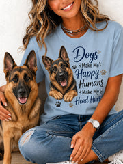 T-shirt décontracté imprimé pour les passionnés d’animaux: «Les chiens m’amusent, les humains me donnent mal à la tête» – idée cadeau originale pour les amoureux des animaux