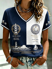 T-shirt à col en V imprimé celtique de Bretagne pour femmes