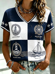 T-shirt à col en V imprimé celtique de Bretagne pour femmes