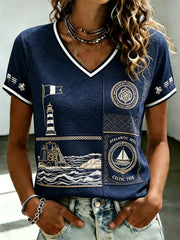 T-shirt à col en V imprimé celtique de Bretagne pour femmes