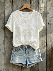 T-shirt femme élégant à manches courtes, motif floral Arbre de vie