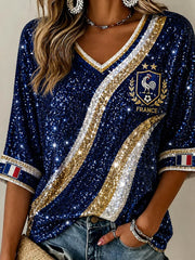 T-shirt femme à manches mi-longues et col en V