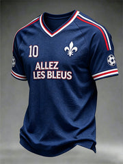 T-shirt à col en V pour hommes, motif footballistique
