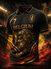 Polo à manches courtes pour homme avec imprimé sur le thème du lion et du football