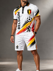 Ensemble de polo à manches courtes pour homme, orné d’un imprimé sur le thème du lion et du football