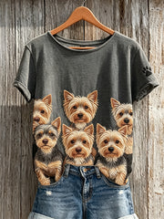 Lovely Crowded Yorkshire Terrier Chiens Imprimer T-shirt à manches courtes pour femmes