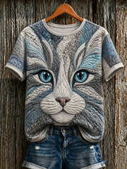 T-shirt femme à manches courtes avec imprimé mignon de chat