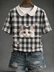 Ragdoll Cat Plaid Imprimer T-shirt décontracté pour femmes