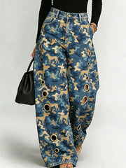 Pantalon à jambes larges pour femme, motif animalier artistique