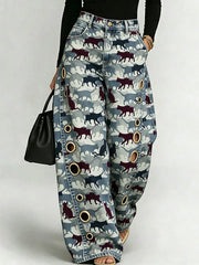Pantalon à jambes larges pour femme, motif animalier artistique