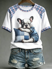 T-shirt femme à manches courtes, ample, à imprimé animaux mignons et chiens, style vintage tendance