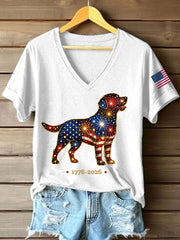 T-shirt décontracté à col en V pour femmes, motif feux d’artifice et chiens, cadeau idéal pour les amoureux des chiens